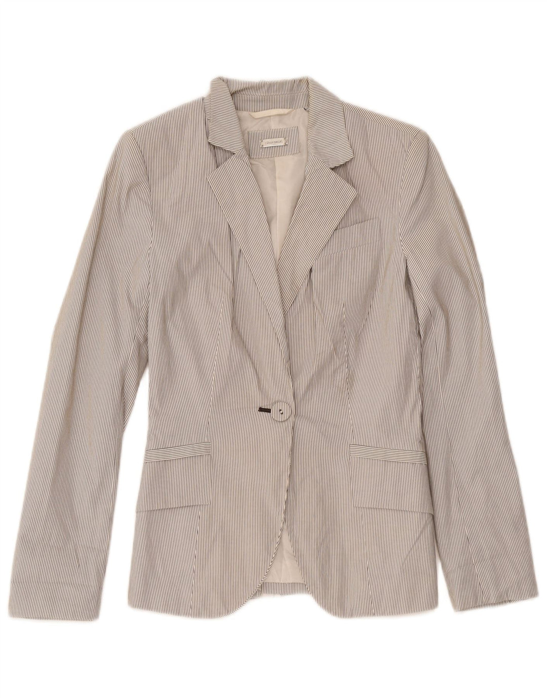 Zara Damen 1-Knopf-Blazerjacke UK 4 XS Weißer Nadelstreifen-Polyester