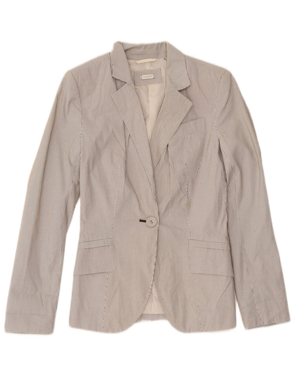 Zara Damen 1-Knopf-Blazerjacke UK 4 XS Weißer Nadelstreifen-Polyester