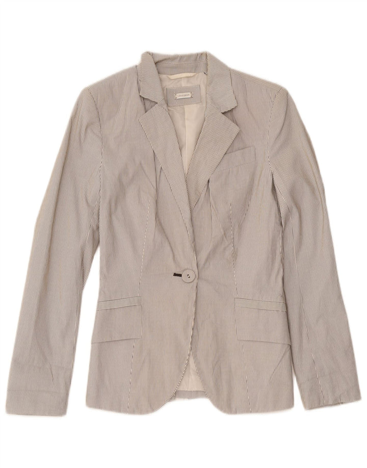 Zara Damen 1-Knopf-Blazerjacke UK 4 XS Weißer Nadelstreifen-Polyester