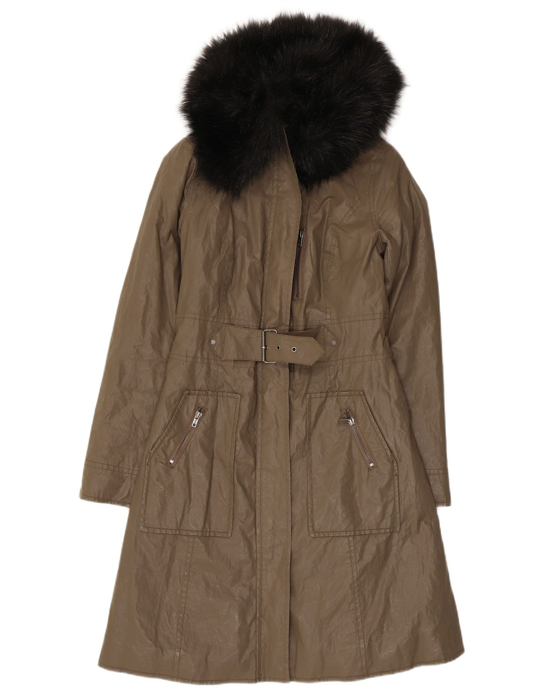Dkny Damen Mantel UK 6 XS Khaki Ramie