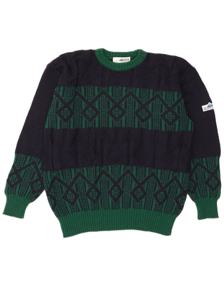 Azzurra Herren-Pullover mit Rundhalsausschnitt, IT 50, mittleres Marineblau, geometrisch