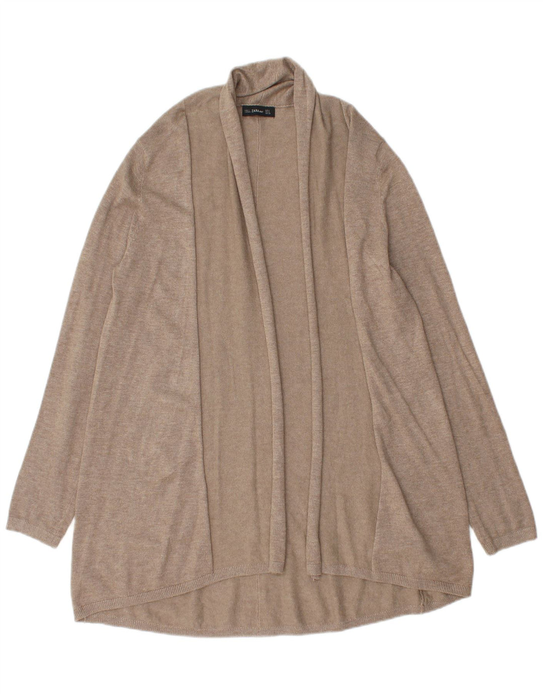 Zara Damen Longline Open Cardigan Pullover UK 12 Mittelbeige Viskose