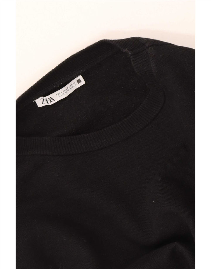 Zara Damen Crop-Oversize-Sweatshirt-Pullover, Gr. 10, Größe S, Schwarz, Blumenmuster