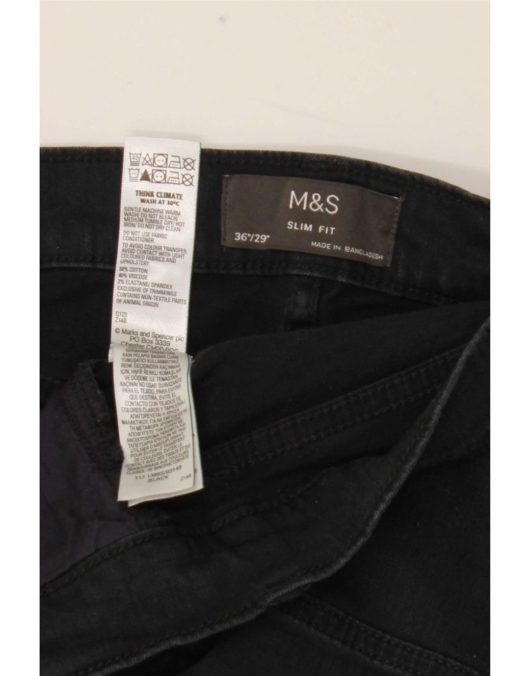 Marks & Spencer Slim-Jeans für Herren, W36, L29, schwarze Baumwolle