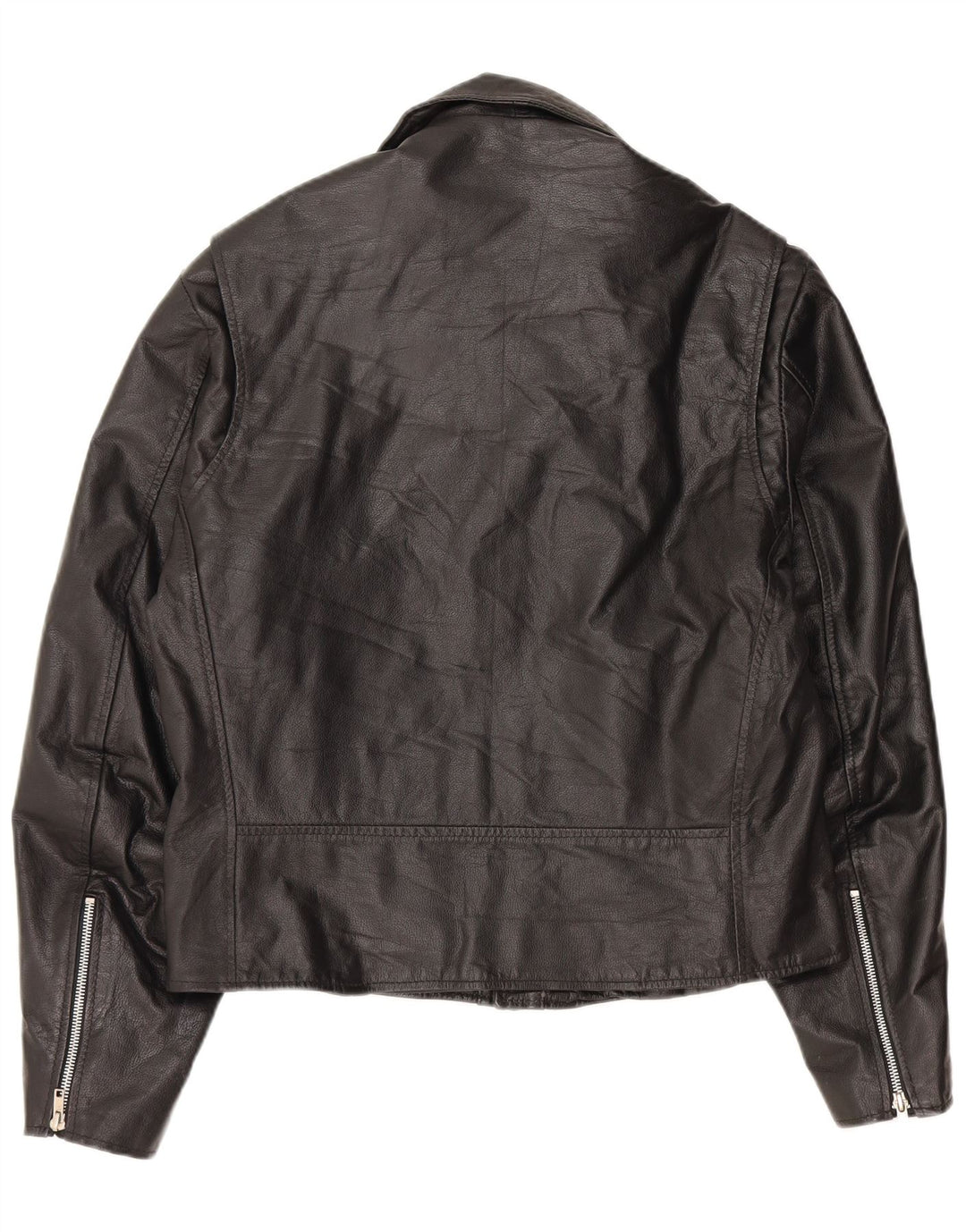 VINTAGE Übergroße Damen-Bikerjacke aus Leder, UK 10, kleines schwarzes Leder