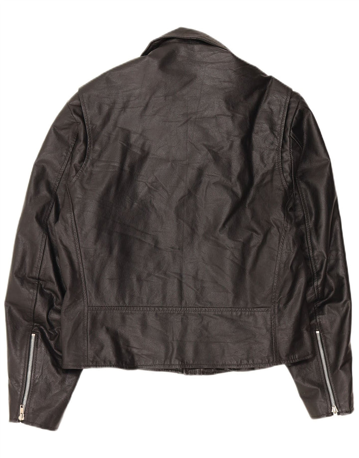 VINTAGE Übergroße Damen-Bikerjacke aus Leder, UK 10, kleines schwarzes Leder