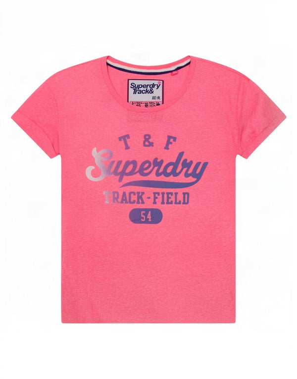 Superdry Damen Grafik-T-Shirt-Oberteil UK 14 Mittelrosa meliertes Polyester