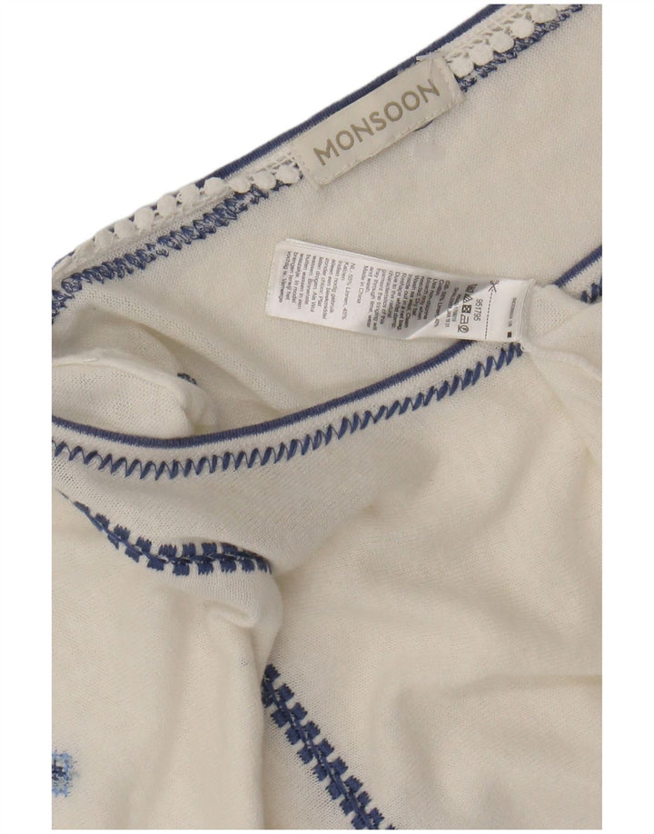 MONSOON Damen-Blusenoberteil, UK-Größe 46, Größe L, gebrochenes Weiß, geblümtes Leinen