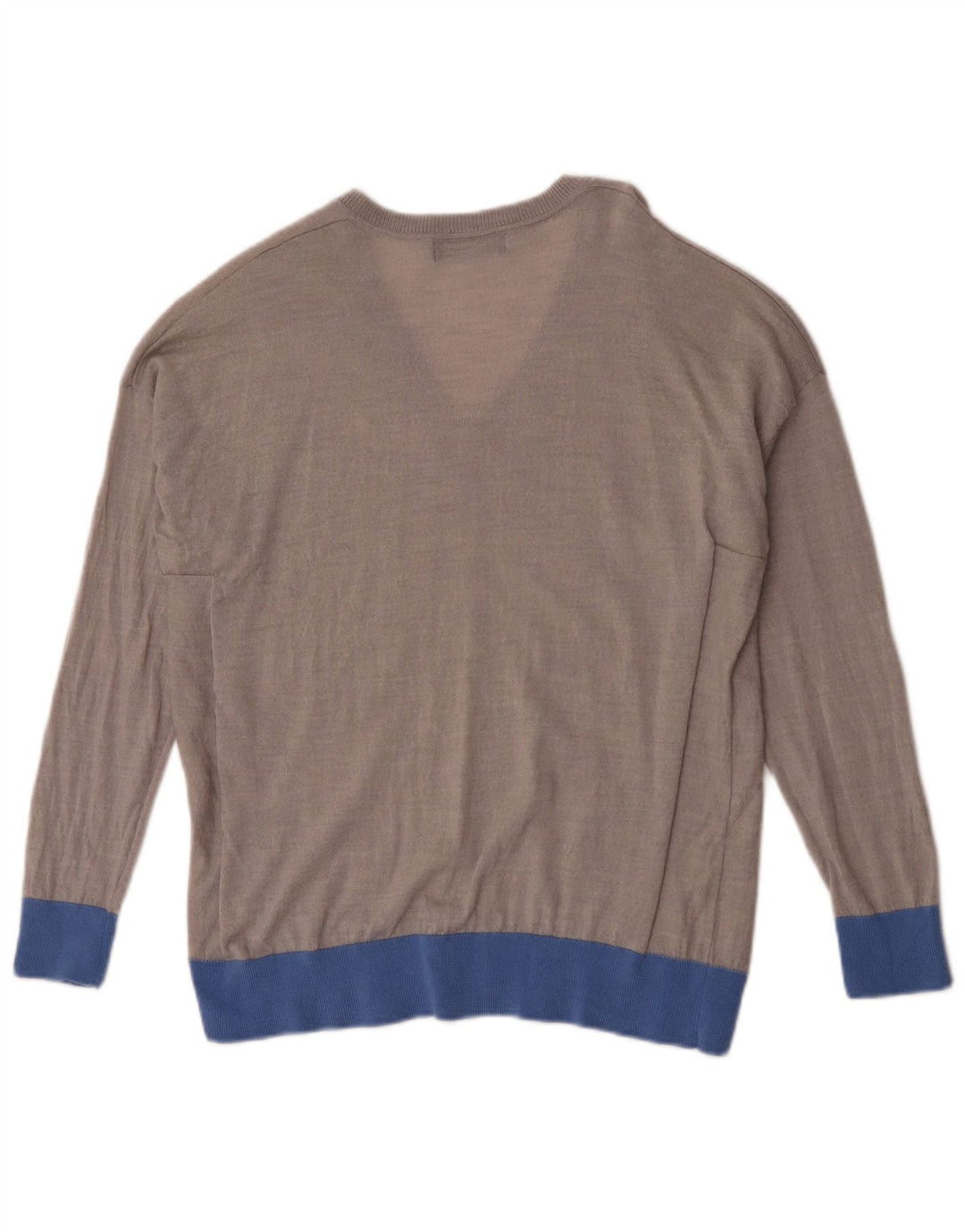 Marks & Spencer Damen-Pullover mit V-Ausschnitt, UK 14, Mittelgrau, Farbblock