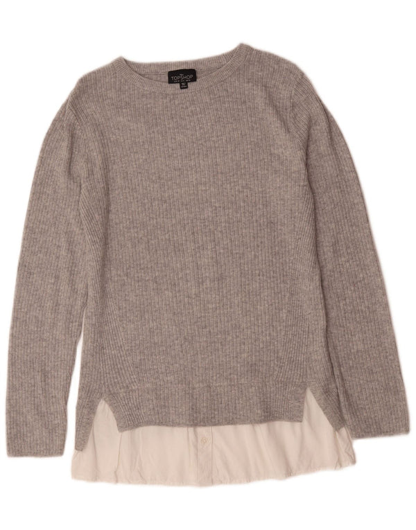 Topshop Damen-Pullover mit U-Boot-Ausschnitt, Größe S, Größe S, Grau, Farbblock