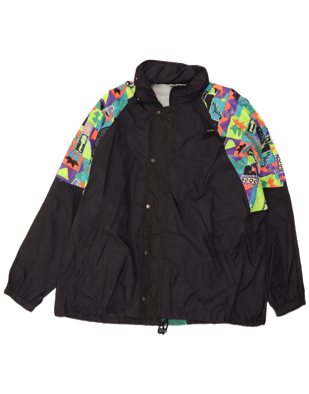 VINTAGE Herren Regenjacke mit Kapuze UK 44 2XL Schwarz Geometrisch