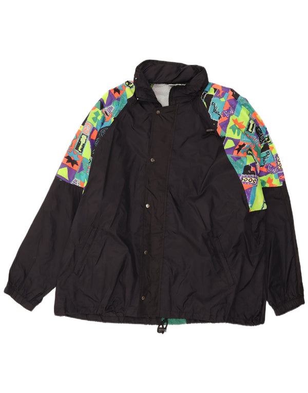 VINTAGE Herren Regenjacke mit Kapuze UK 44 2XL Schwarz Geometrisch