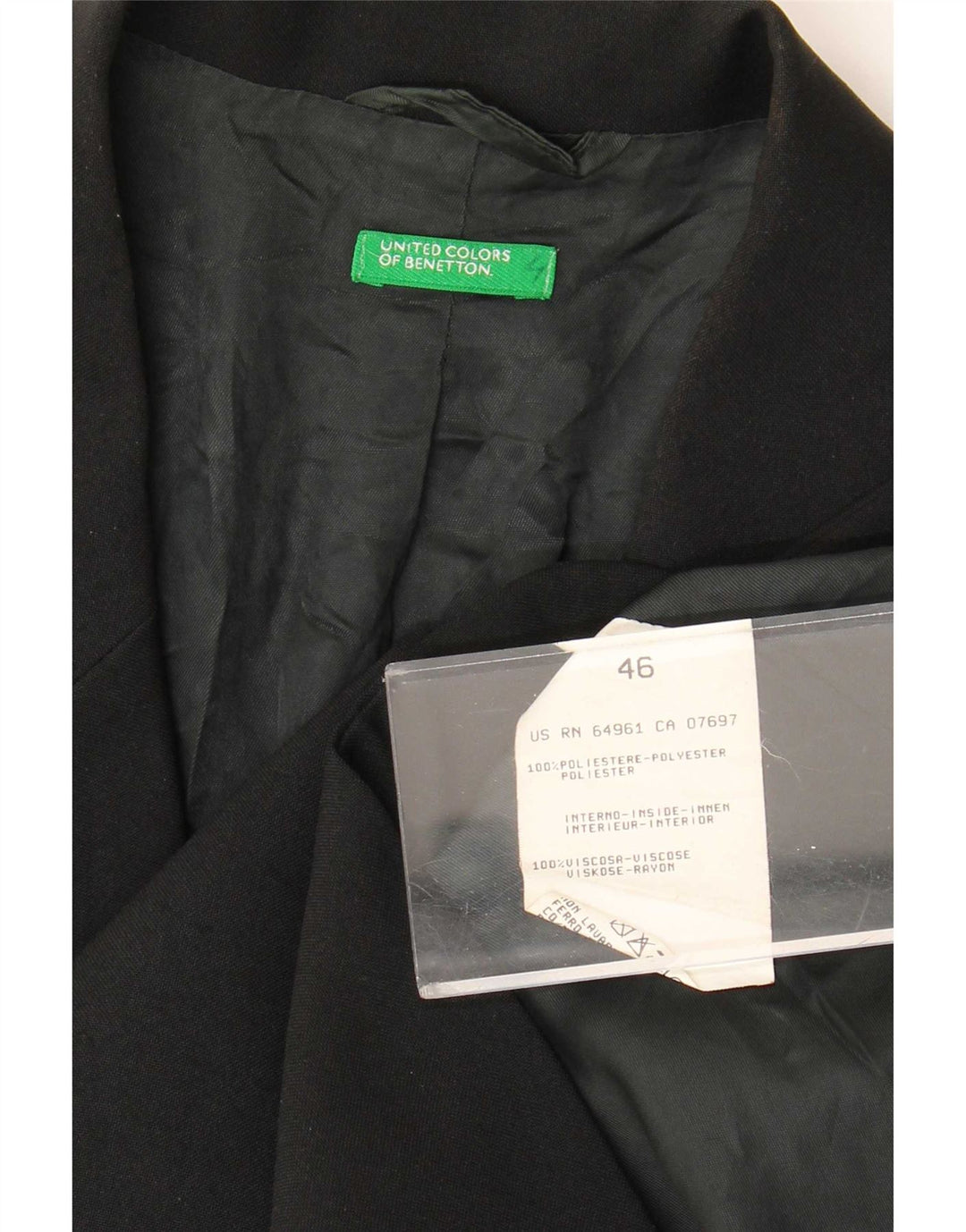 Benetton Damen 3-Knopf-Blazerjacke IT 46 Large Schwarz Polyester
