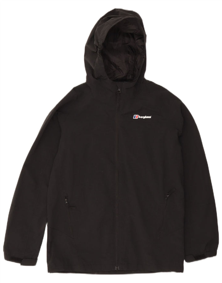Berghaus Jungen-Regenmantel mit Kapuze, 12–13 Jahre, schwarzes Polyamid
