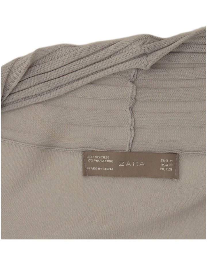 Zara Damen Longline Durchsichtiges Cardigan-Oberteil UK 12 Mittelgraue Viskose