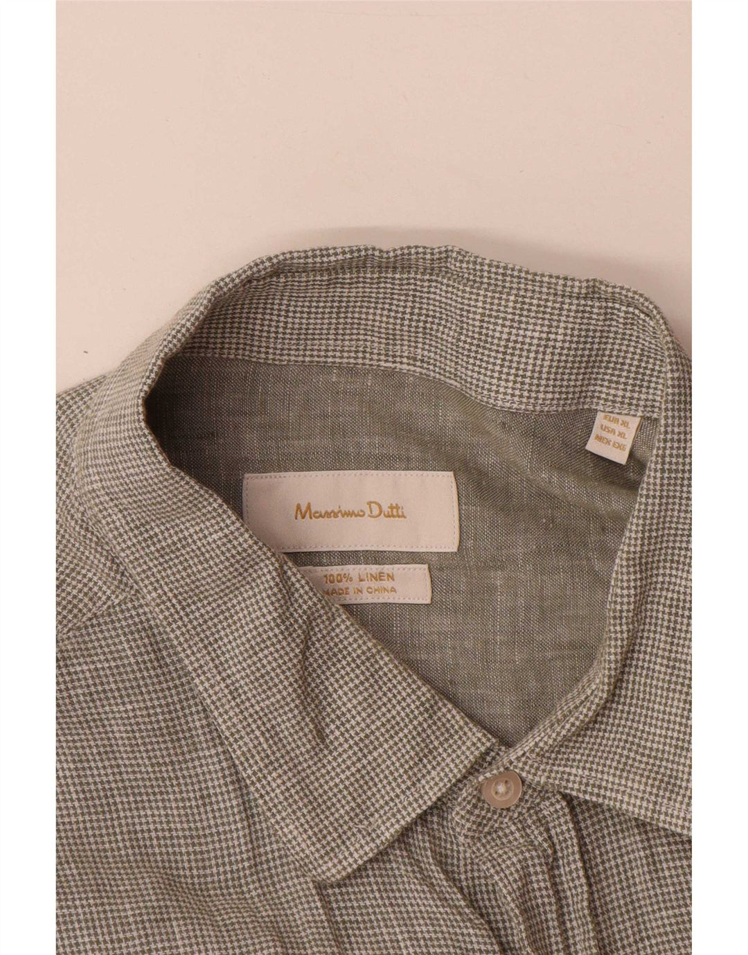 Massimo Dutti Herrenhemd XL, grünes Hahnentritt-Leinen