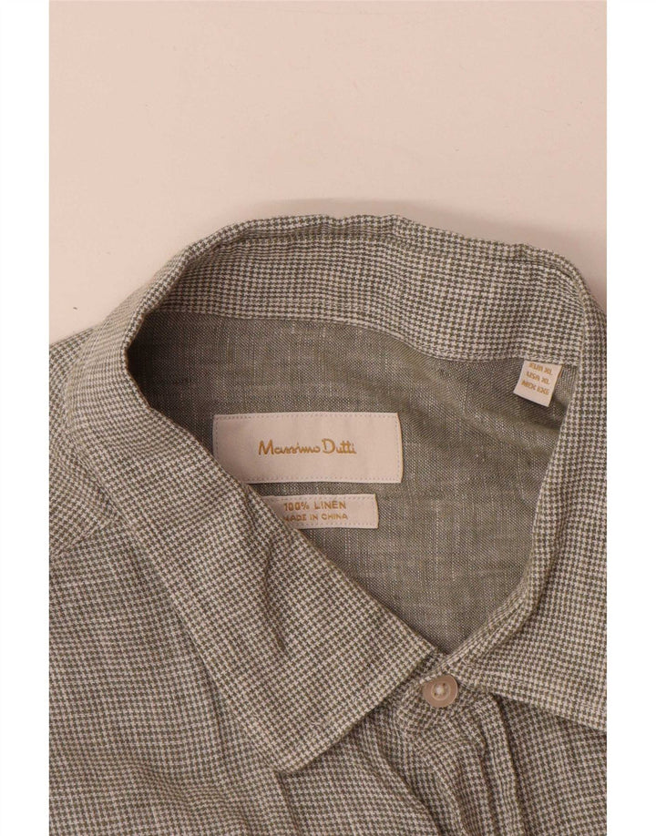 Massimo Dutti Herrenhemd XL, grünes Hahnentritt-Leinen