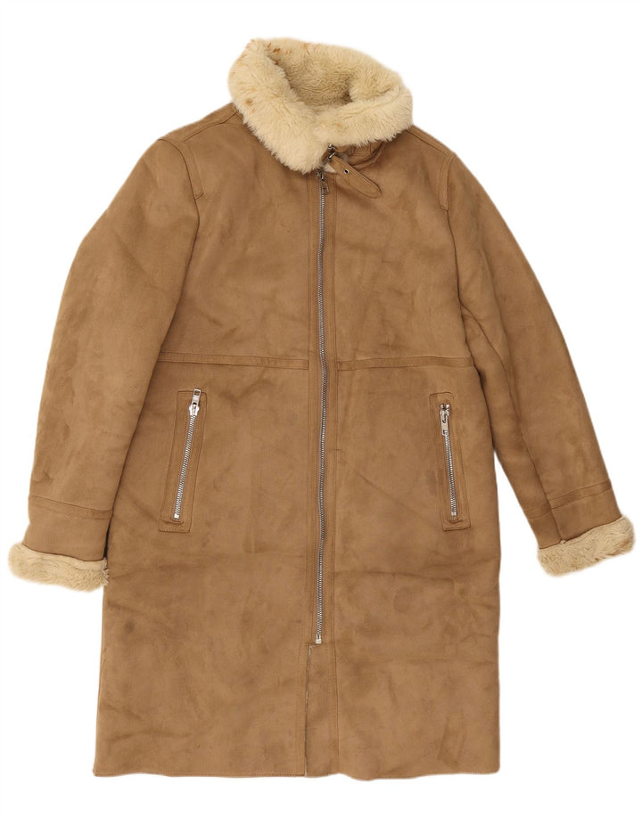 Zara Damen Sherpa-Mantel UK 14 Medium Beige Polyester