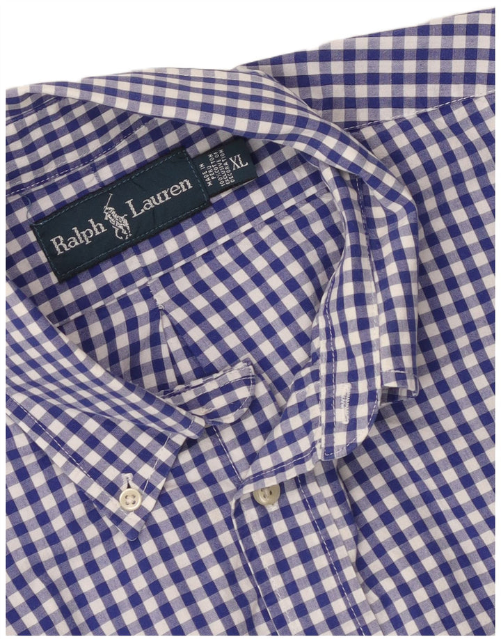 Ralph Lauren Herrenhemd XL, blaue Gingham-Baumwolle