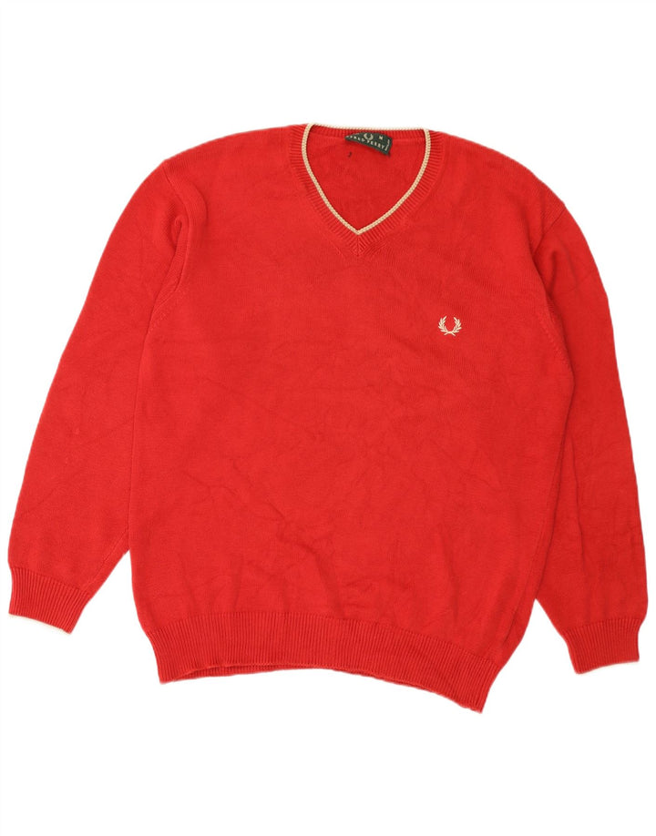 Fred Perry Herren-Pullover mit V-Ausschnitt aus mittelroter Baumwolle