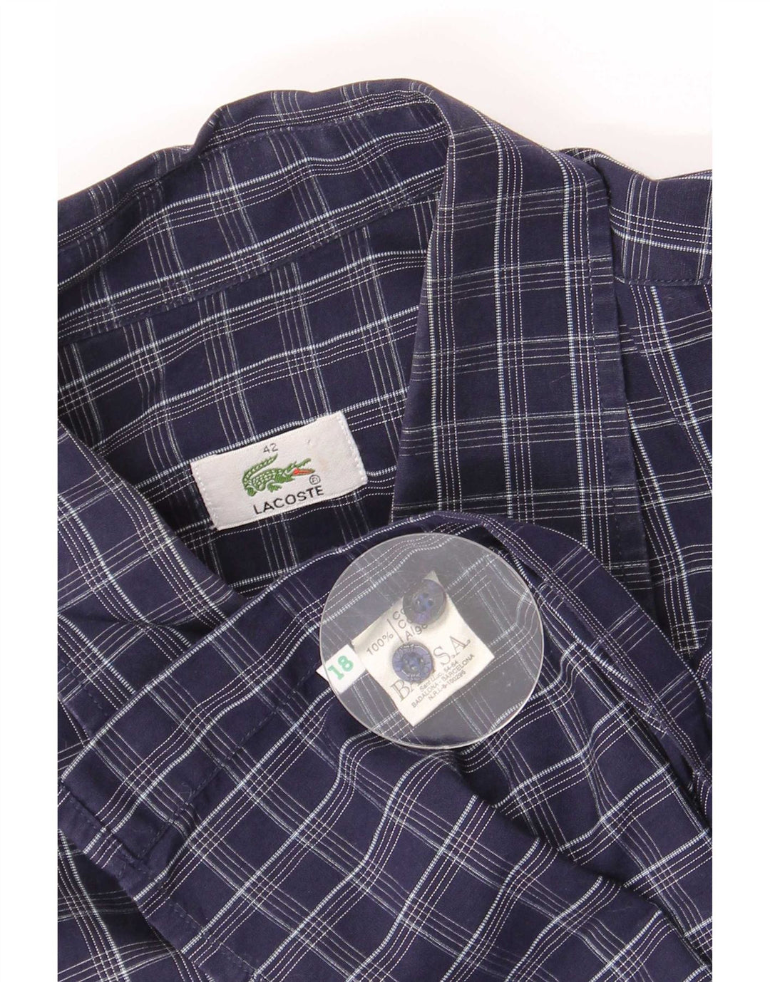 Lacoste Herrenhemd, Größe 42, groß, marineblau, kariert, Baumwolle