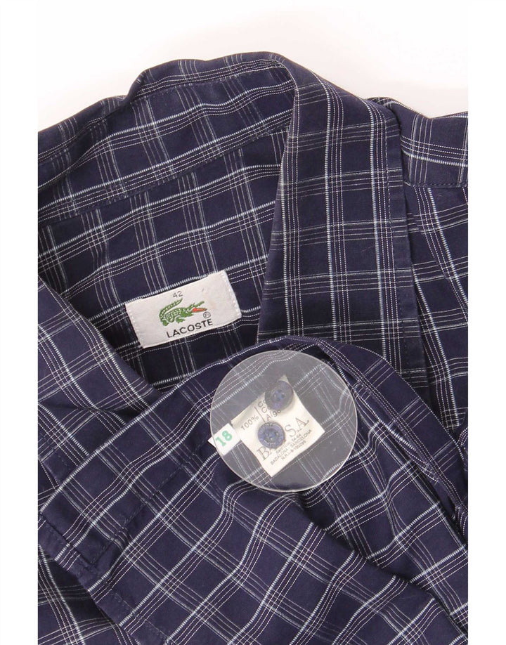 Lacoste Herrenhemd, Größe 42, groß, marineblau, kariert, Baumwolle
