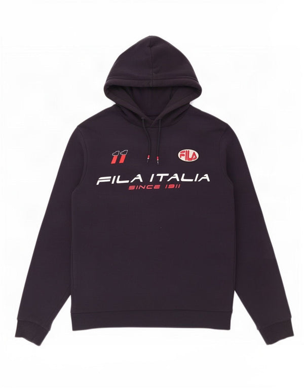Fila Mens Graphic Hoodie Jumper Medium Navy Blue Colourblock Cotton