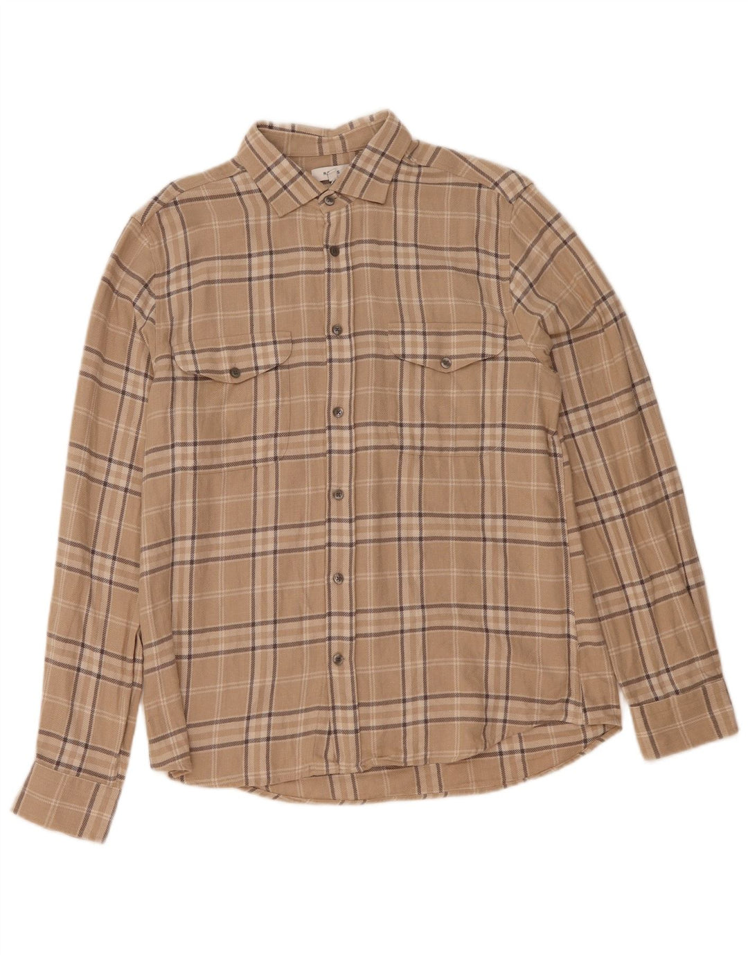 Reiss Herren-Flanellhemd mit normaler Passform, XL, beige kariert, Baumwolle