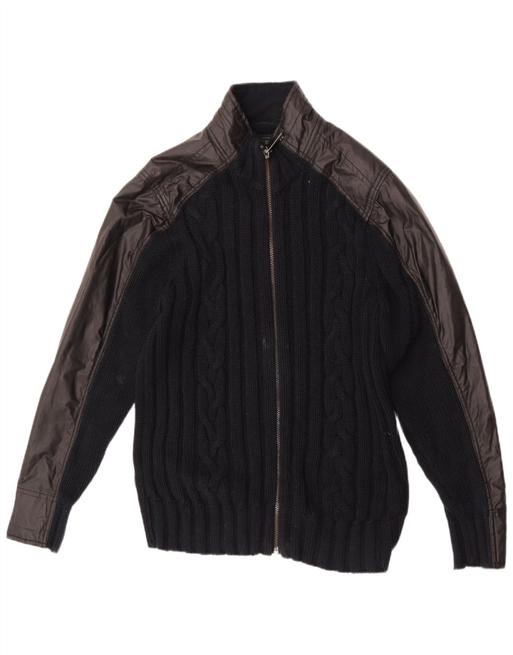 Guess Herren-Strickjacke, groß, aus schwarzer Baumwolle