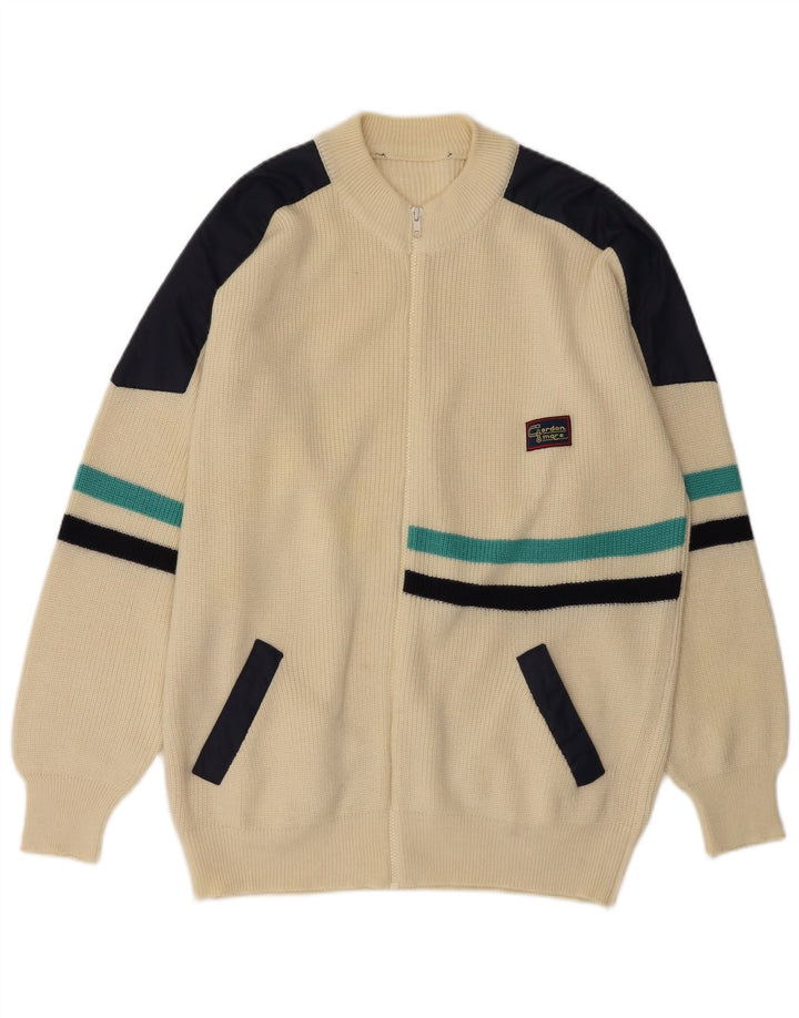 Vintage Herren-Cardigan-Pullover Medium Off White Colourblock