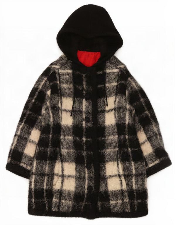 Vintage Damen Kapuzen-Windbreaker-Mantel UK 10 Small Black Check