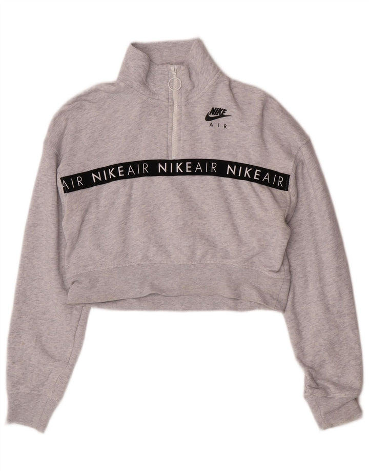 Nike Womens Crop Graphic Sweatshirt Pullover UK 10 Small Grau meliert