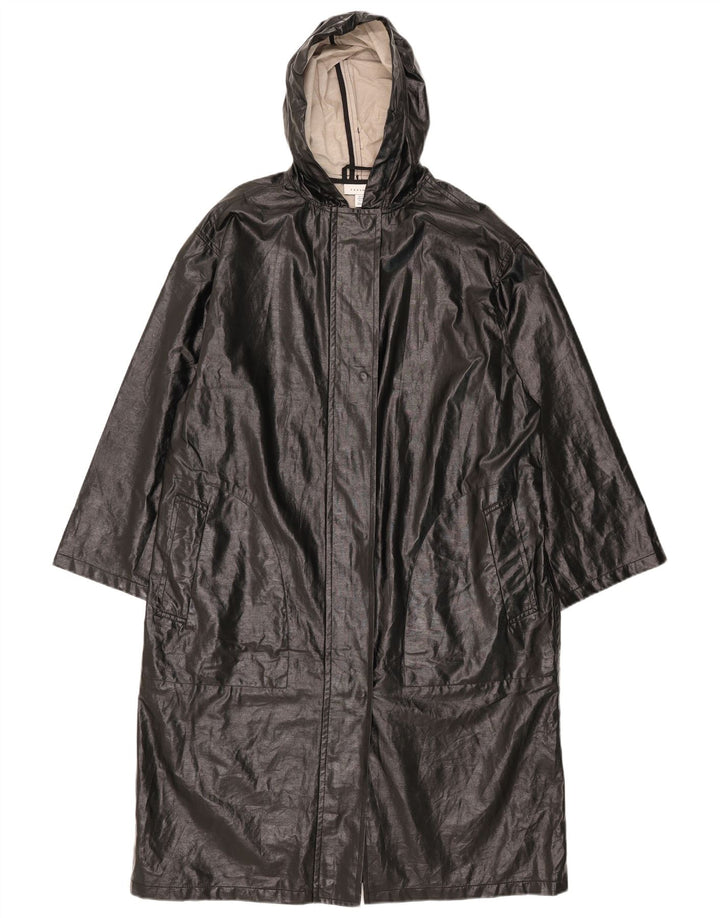 Topshop Damen-Regenmantel mit Kapuze, übergroß, UK 10, Größe S, Schwarz, Baumwolle