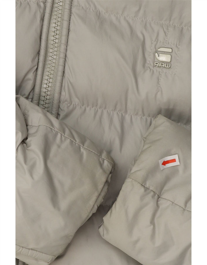 G-STAR Wattierte Herrenjacke mit Kapuze, UK 38, mittelgraues Polyester