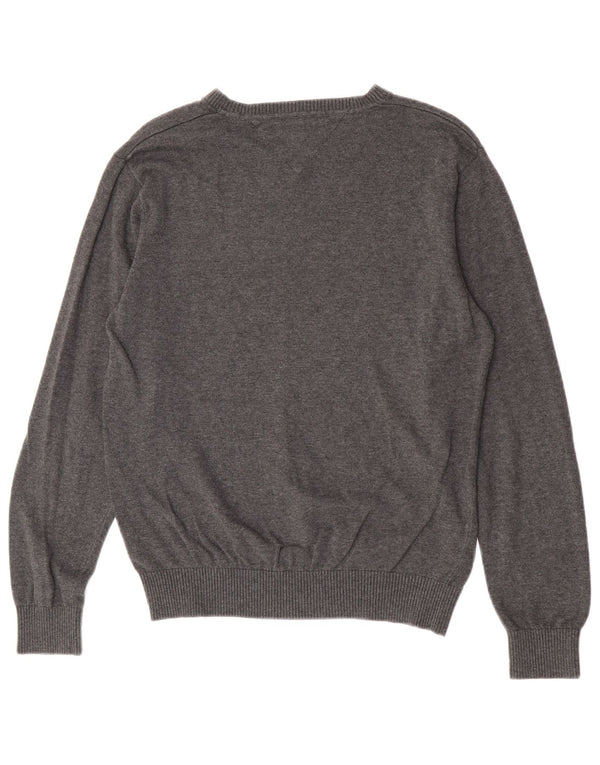 Tommy Hilfiger Herren-Pullover mit V-Ausschnitt aus mittelgrauer Baumwolle