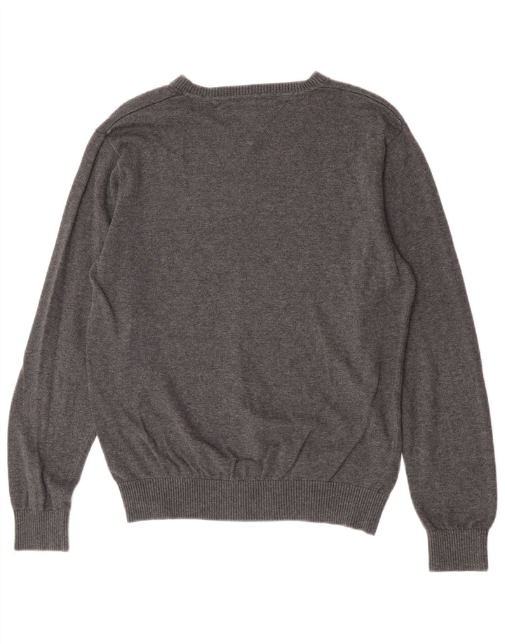 Tommy Hilfiger Herren-Pullover mit V-Ausschnitt aus mittelgrauer Baumwolle