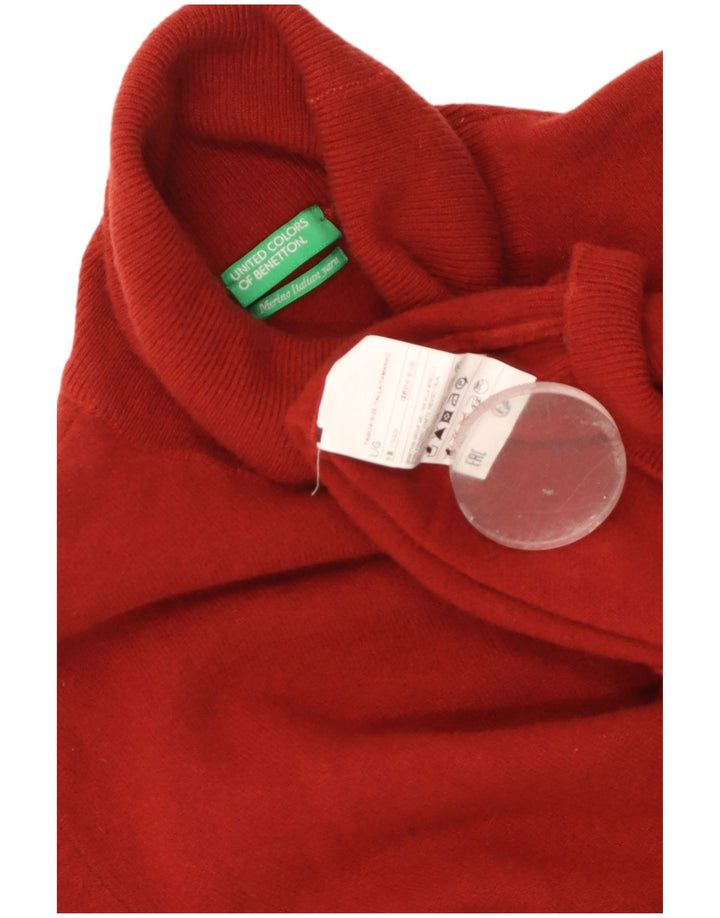 BENETTON Rollkragenpullover für Damen, UK 14, Größe L, rote Schurwolle