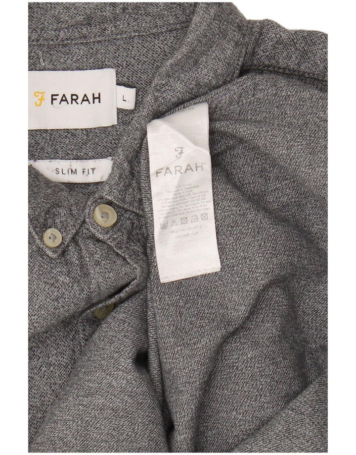 Farah Herren-Slim-Fit-Hemd, groß, aus grauer Baumwolle