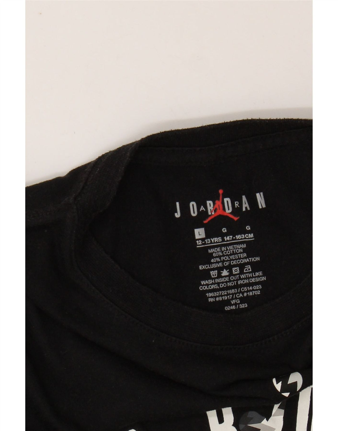 JORDAN Jungen-T-Shirt mit Grafik, 12–13 Jahre, Größe L, schwarze Baumwolle