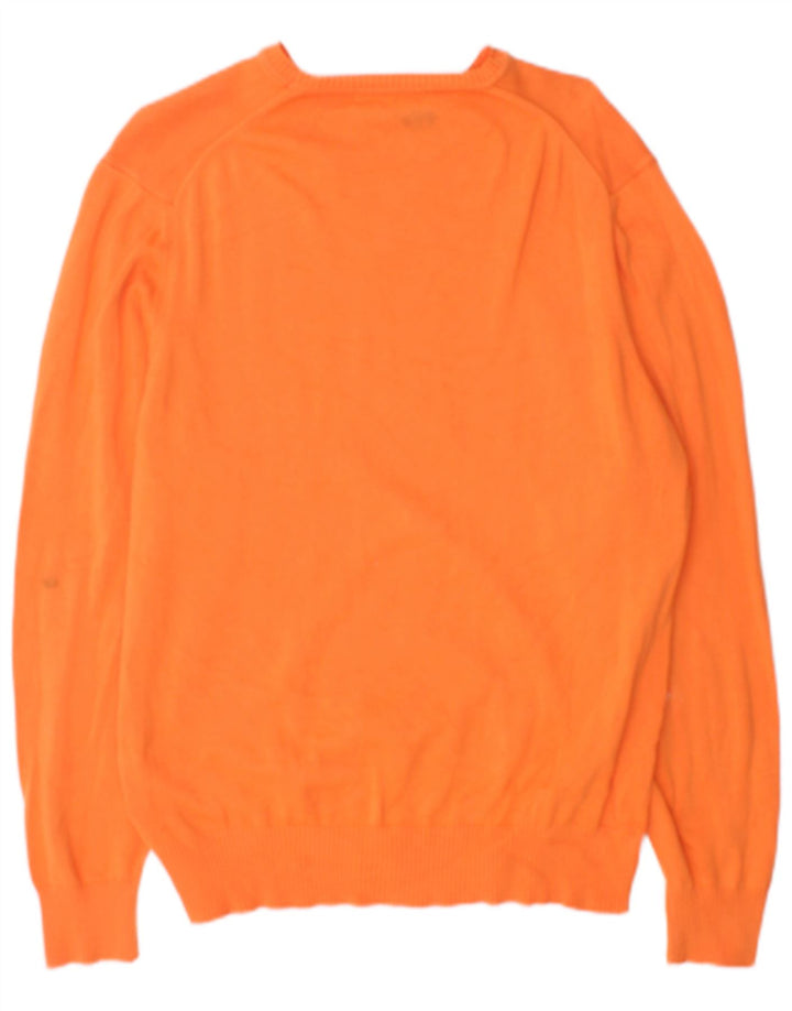 Zara Herren-Pullover mit U-Boot-Ausschnitt, groß, orange Baumwolle