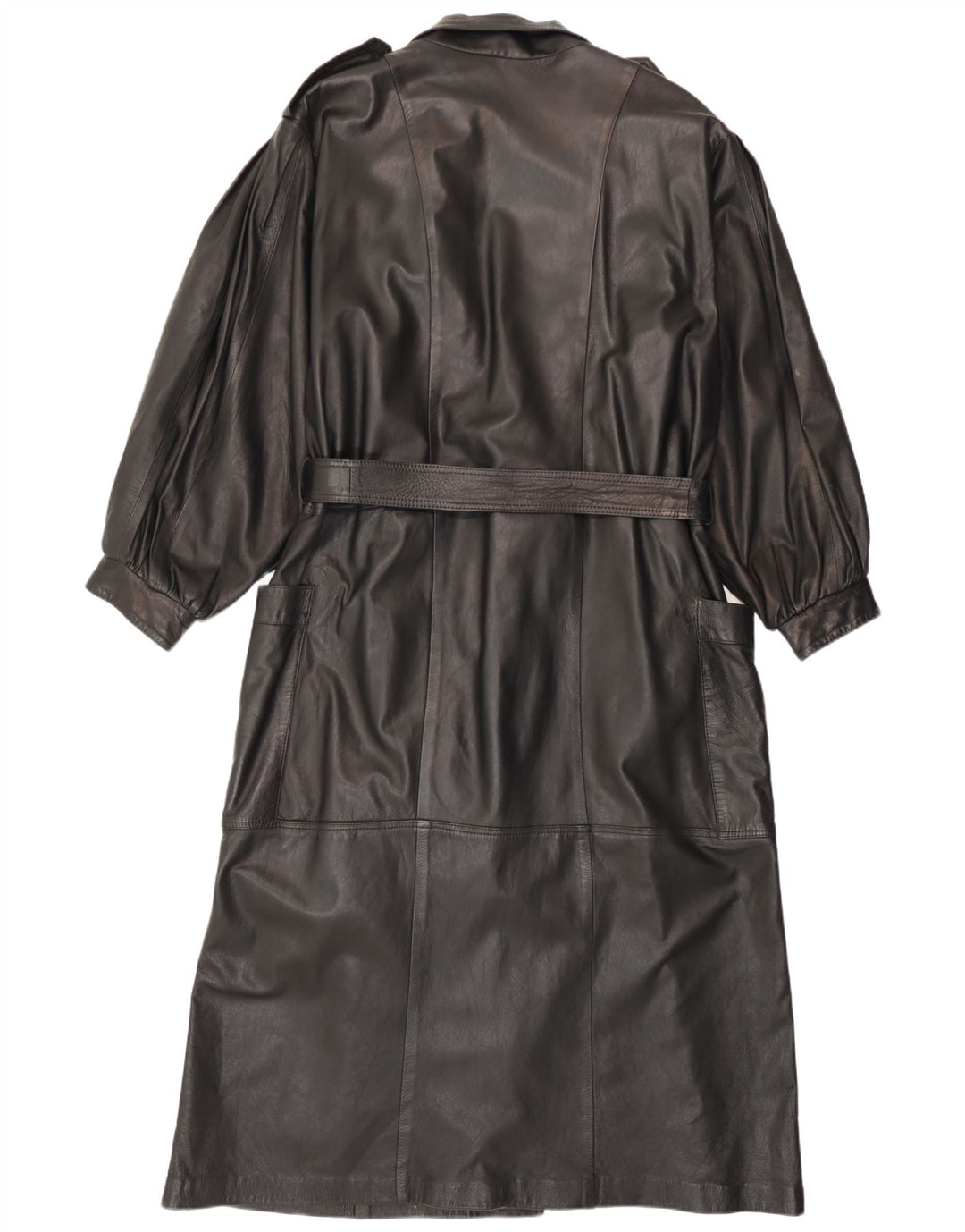 Vintage Damen Militärledermantel UK 14 Medium Schwarz