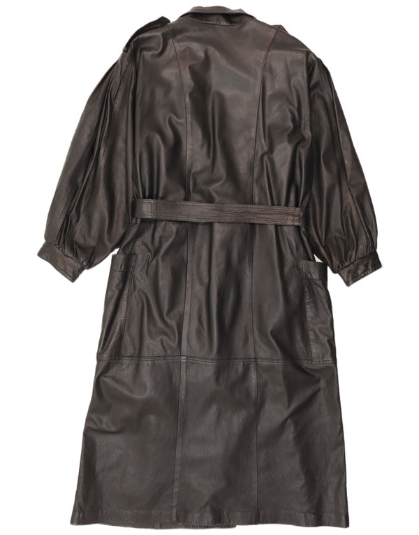 Vintage Damen Militärledermantel UK 14 Medium Schwarz