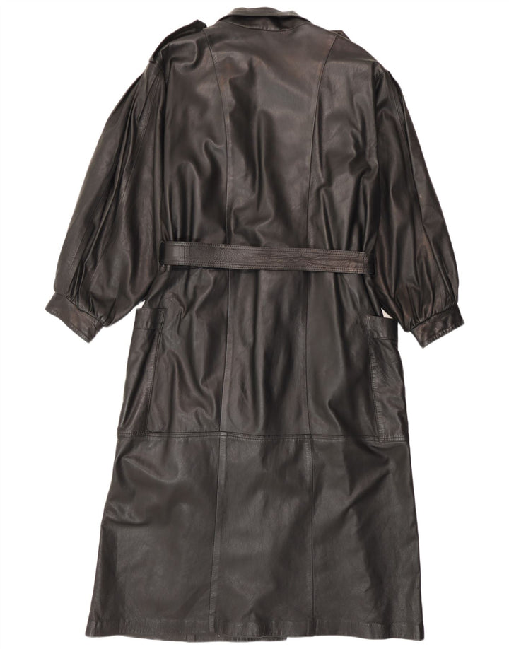 Vintage Damen Militärledermantel UK 14 Medium Schwarz