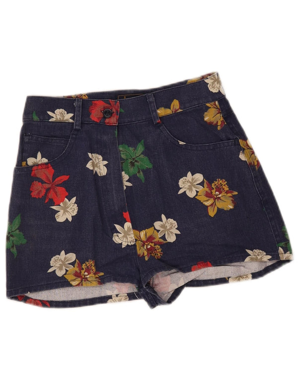 Jantzen Damen-Jeansshorts mit hoher Taille, Größe 42, mittelgroß, W26, Marineblau mit Blumenmuster
