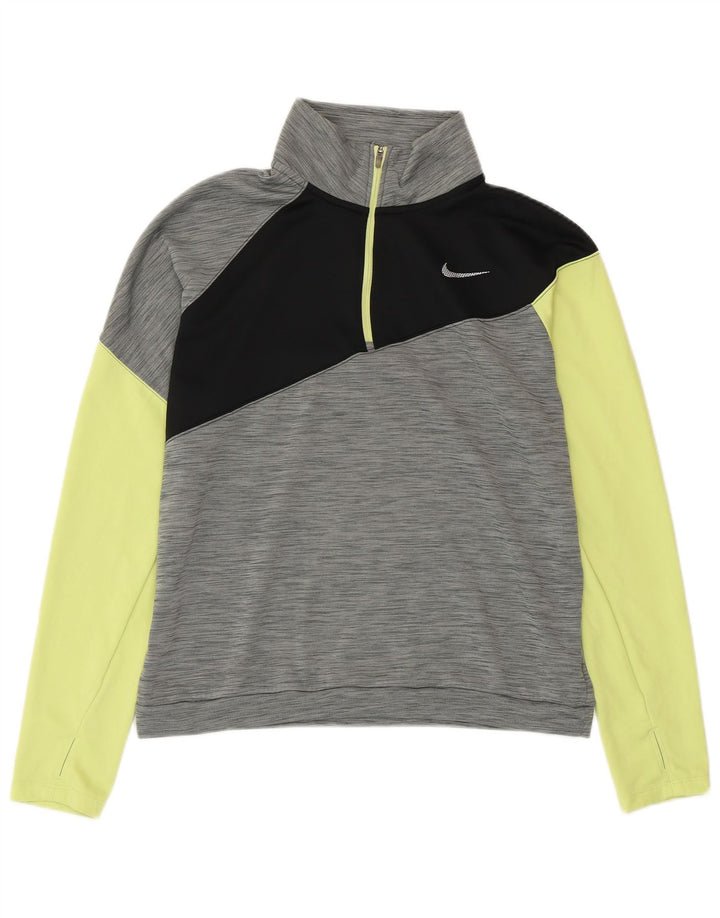 NIKE Damen Dri Fit Pullover-Trainingsanzugoberteil, UK 14, Mittelgrau, Farbblock