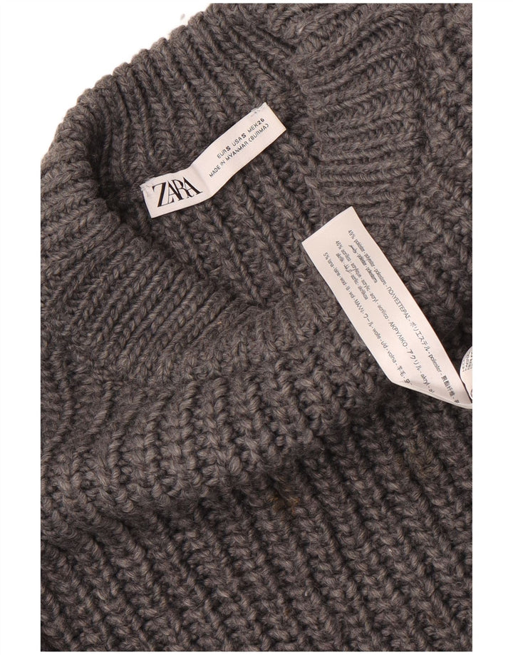 Zara Damen-Pullover, übergroß, U-Boot-Ausschnitt, Gr. 10, Größe S, Grau, Polyester
