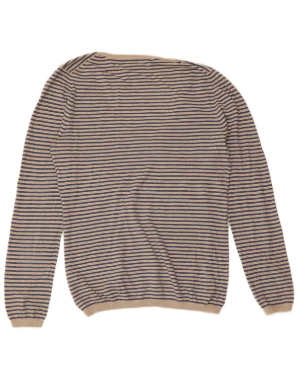 MASSIMO DUTTI Damen-Pullover mit V-Ausschnitt, UK 18, XL, blau gestreift, Kaschmir