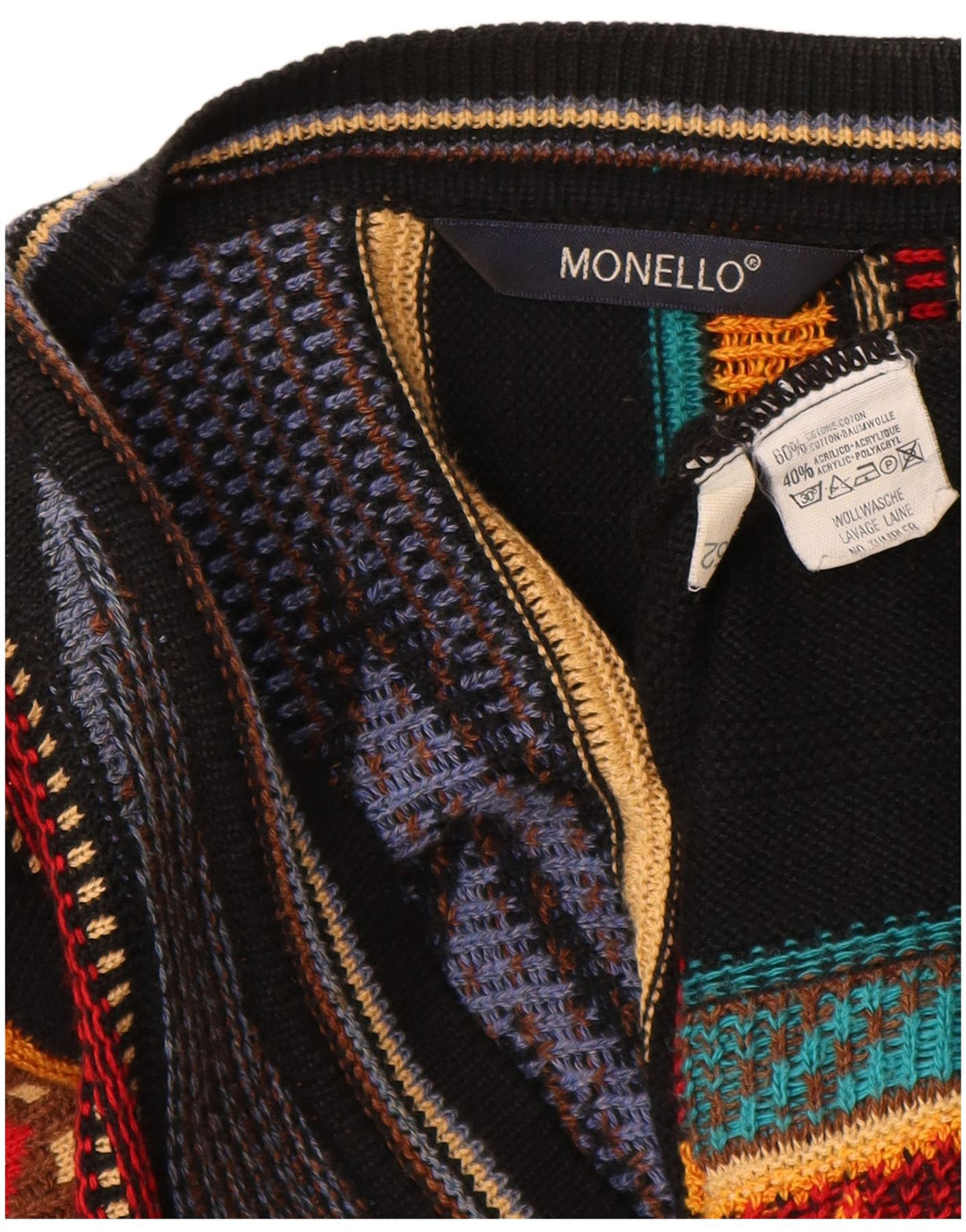 Monello Herren-Cardigan-Pullover IT 62 3XL Mehrfarbige geometrische Baumwolle