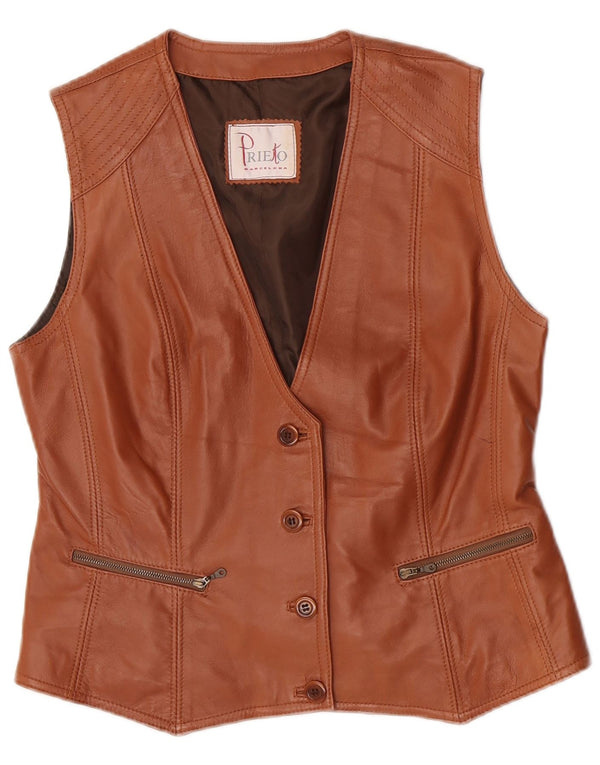 Prieto Damen Crop Lederweste UK 12 Mittelbraun