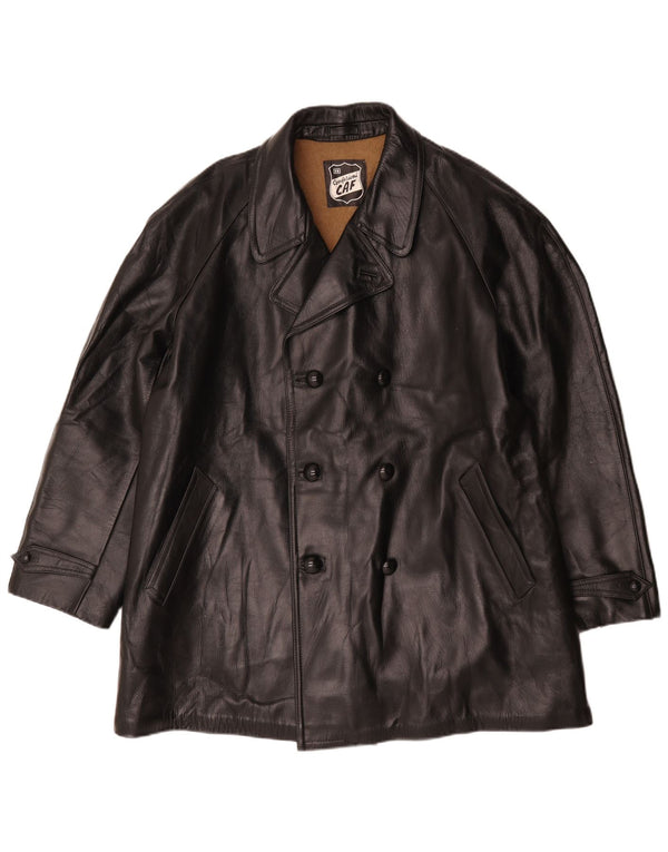 Vintage Herren Zweireihige Lederjacke IT 58 4XL Schwarz